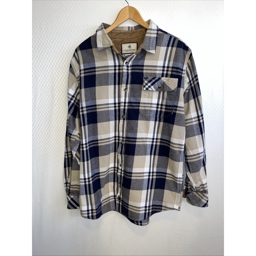 Legendary Whitetails Buck Camp Flannel Shirt Men's LT Blue Plaid Corduroy